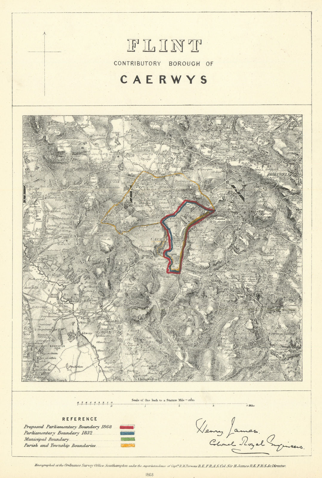 Flint Contributory Borough of Caerwys. JAMES. Boundary Commission 1868 old map